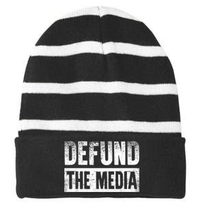 Defund The Media Striped Beanie with Solid Band