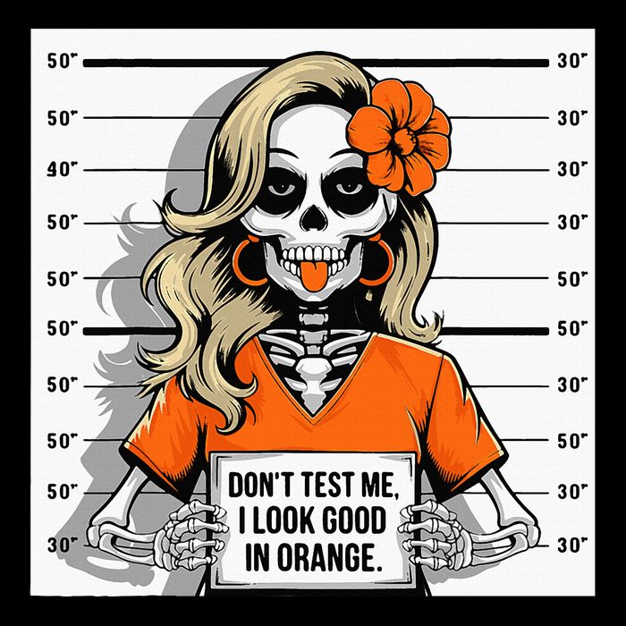 DonT Test Me I Look Good In Orange Halloween Skeleton Women Pajama Set