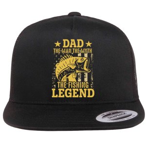 Dad The Man The Myth The Fishing Legend Flat Bill Trucker Hat