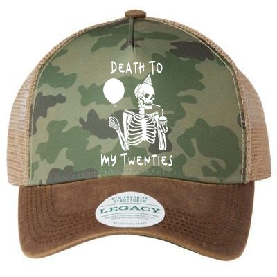 Death To My Twenties Funny R I P 20s 30th Birthday Skeleton Legacy Tie Dye Trucker Hat