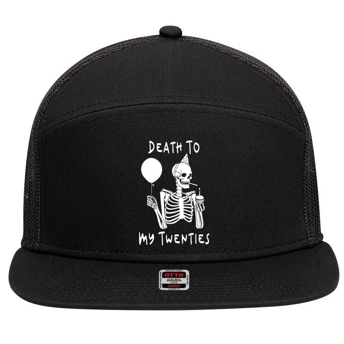 Death To My Twenties Funny R I P 20s 30th Birthday Skeleton 7 Panel Mesh Trucker Snapback Hat