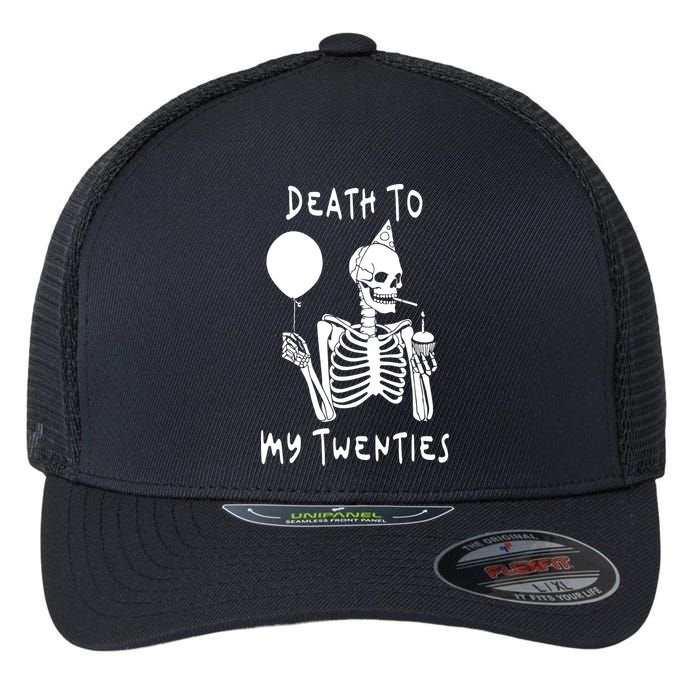 Death To My Twenties Funny R I P 20s 30th Birthday Skeleton Flexfit Unipanel Trucker Cap