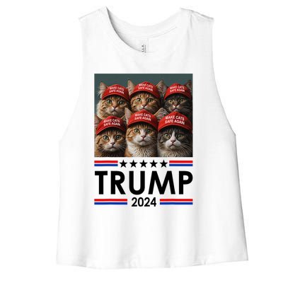 Donald Trump Make Cats Safe Again 2024 Debate Funny Women's Racerback Cropped Tank