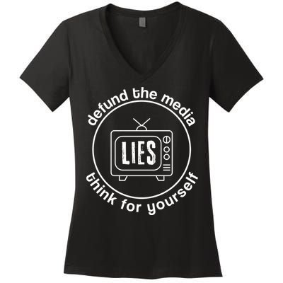 Defund The Media Anti Censorship MAGA Conservative Women's V-Neck T-Shirt