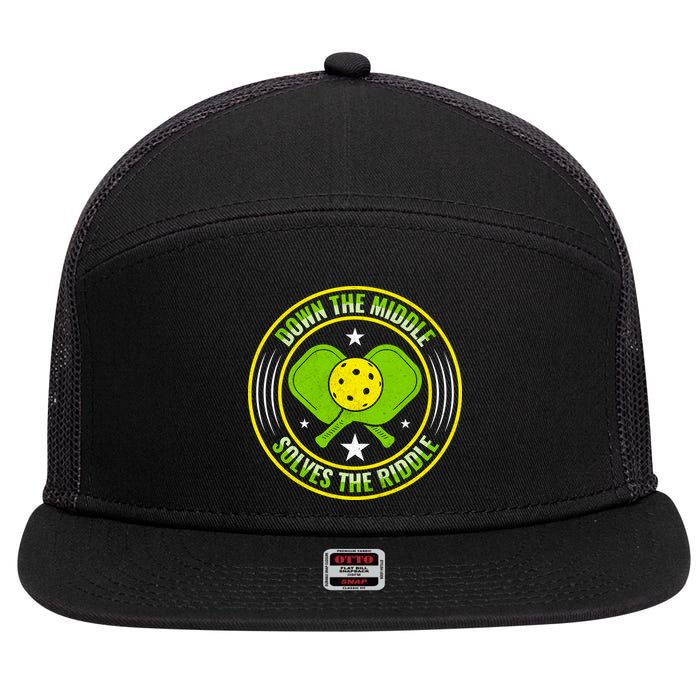 Down The Middle Solves The Riddle Funny Pickleball 7 Panel Mesh Trucker Snapback Hat