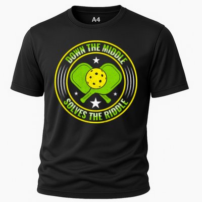 Down The Middle Solves The Riddle Funny Pickleball Performance Shirt
