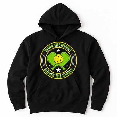 Down The Middle Solves The Riddle Funny Pickleball Hoodie