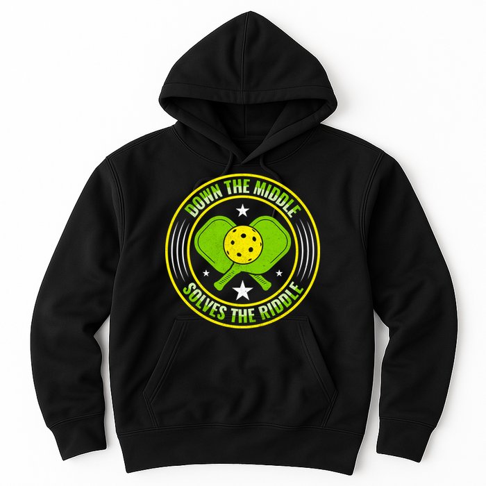 Down The Middle Solves The Riddle Funny Pickleball Hoodie