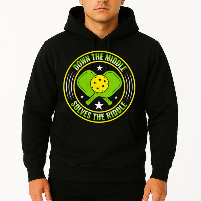 Down The Middle Solves The Riddle Funny Pickleball Hoodie