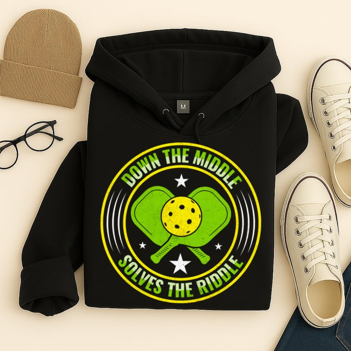 Down The Middle Solves The Riddle Funny Pickleball Hoodie