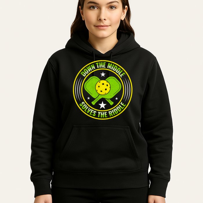 Down The Middle Solves The Riddle Funny Pickleball Hoodie