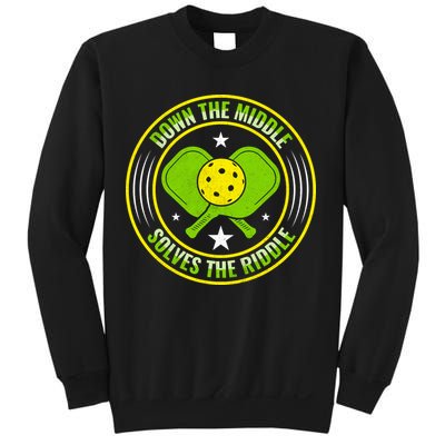 Down The Middle Solves The Riddle Funny Pickleball Sweatshirt