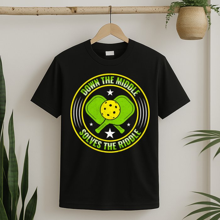 Down The Middle Solves The Riddle Funny Pickleball T-Shirt