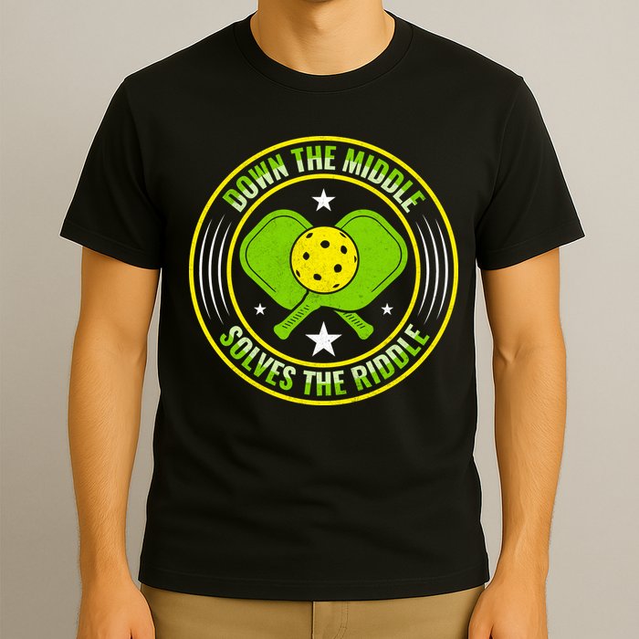Down The Middle Solves The Riddle Funny Pickleball T-Shirt