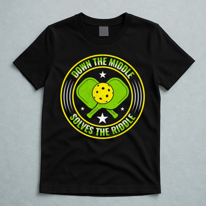 Down The Middle Solves The Riddle Funny Pickleball T-Shirt