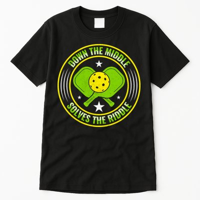 Down The Middle Solves The Riddle Funny Pickleball Tall T-Shirt