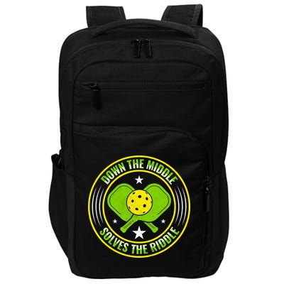 Down The Middle Solves The Riddle Funny Pickleball Impact Tech Backpack