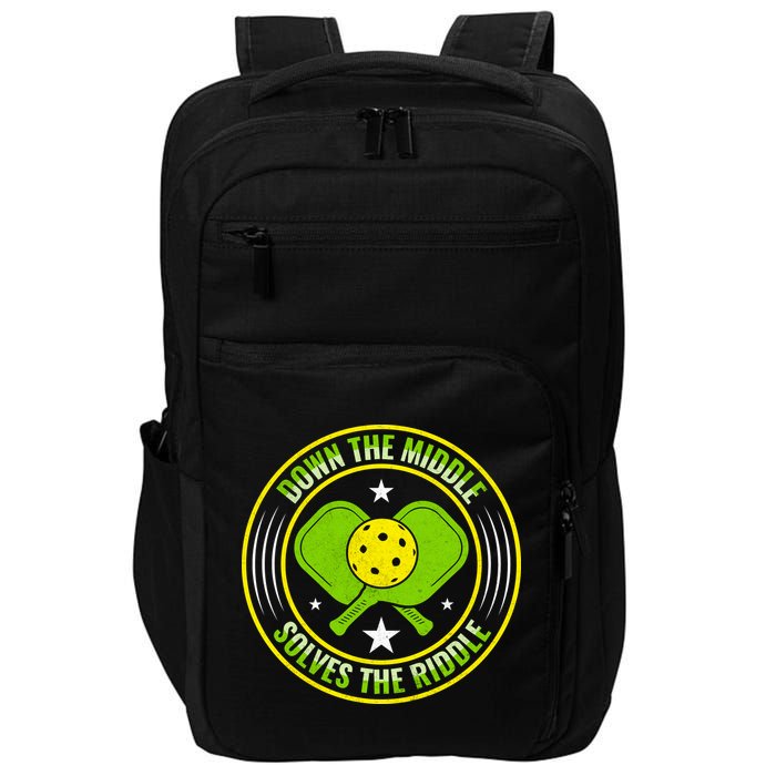 Down The Middle Solves The Riddle Funny Pickleball Impact Tech Backpack