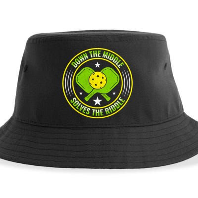 Down The Middle Solves The Riddle Funny Pickleball Sustainable Bucket Hat