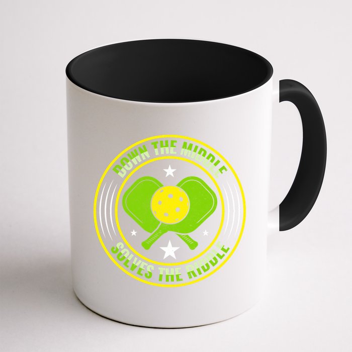 Down The Middle Solves The Riddle Funny Pickleball Mug