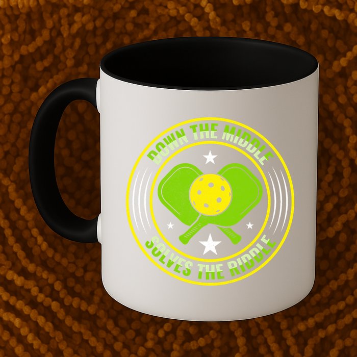 Down The Middle Solves The Riddle Funny Pickleball Mug