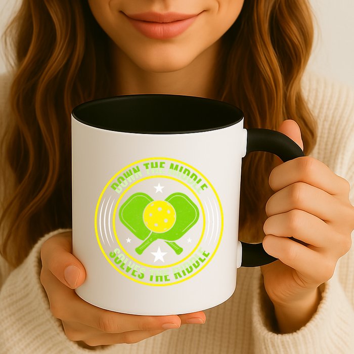 Down The Middle Solves The Riddle Funny Pickleball Mug