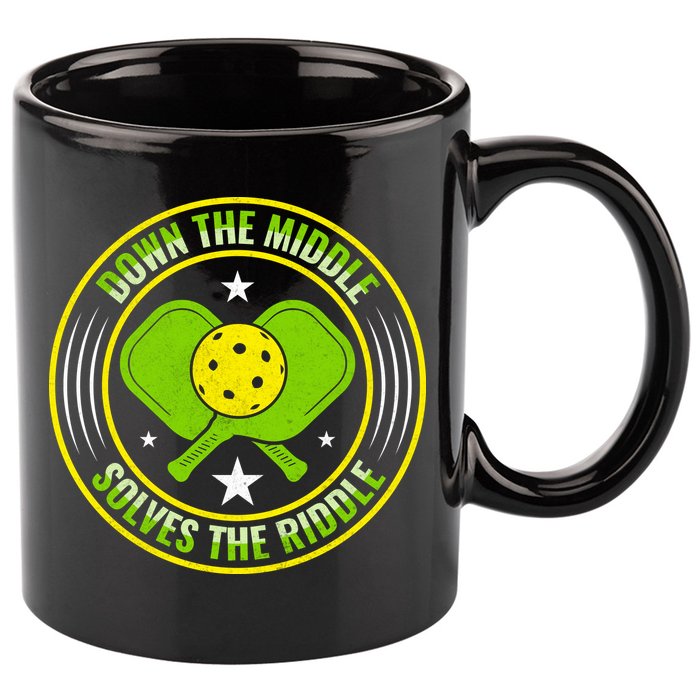 Down The Middle Solves The Riddle Funny Pickleball 11oz C Handle Ceramic Mug