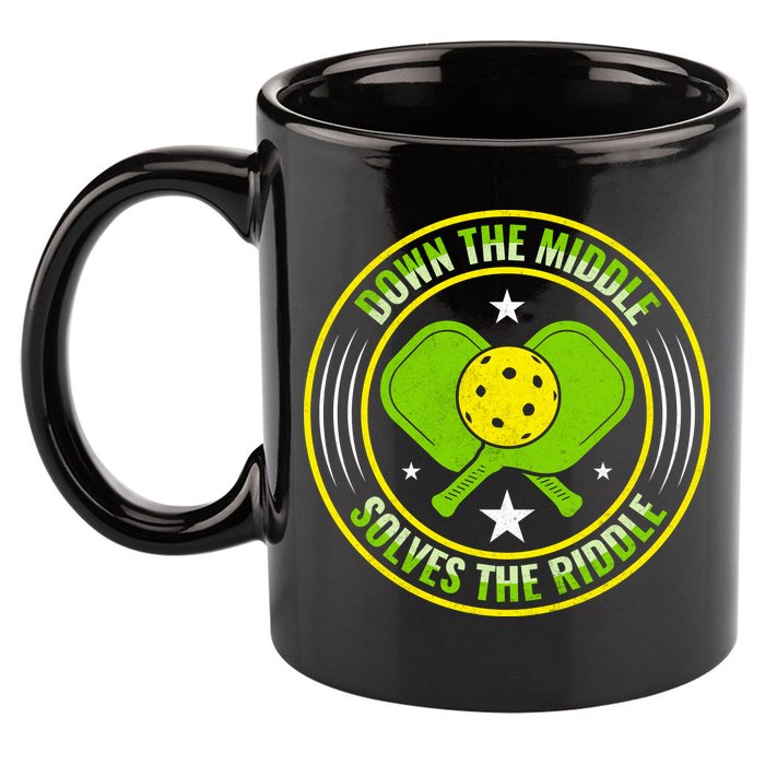 Down The Middle Solves The Riddle Funny Pickleball 11oz C Handle Ceramic Mug