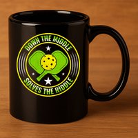 Down The Middle Solves The Riddle Funny Pickleball 11oz C Handle Ceramic Mug
