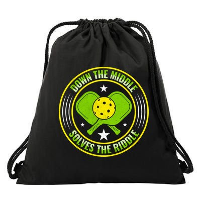 Down The Middle Solves The Riddle Funny Pickleball Drawstring Bag