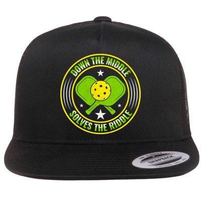 Down The Middle Solves The Riddle Funny Pickleball Flatbill Hat