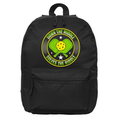 Down The Middle Solves The Riddle Funny Pickleball 16 in Basic Backpack