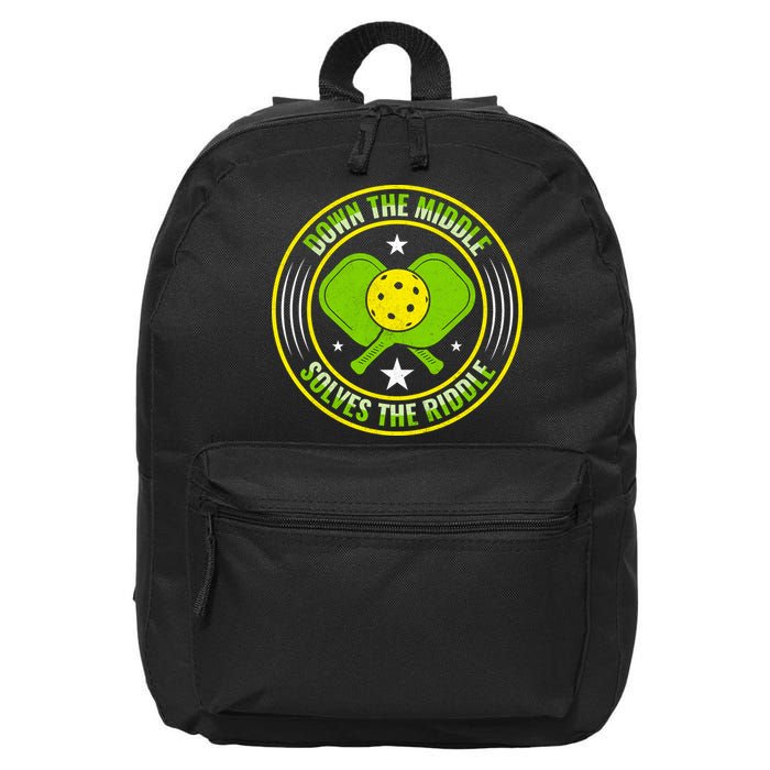 Down The Middle Solves The Riddle Funny Pickleball 16 in Basic Backpack