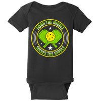 Down The Middle Solves The Riddle Funny Pickleball Baby Bodysuit
