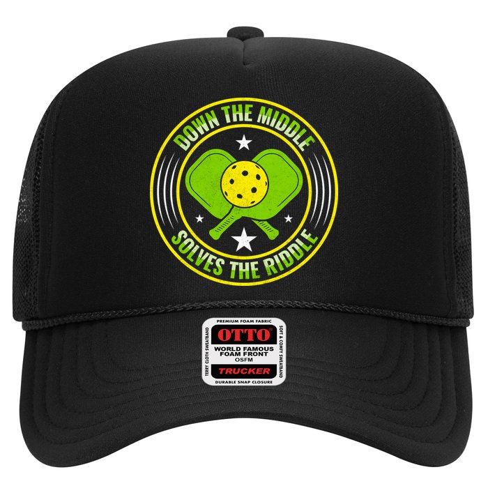 Down The Middle Solves The Riddle Funny Pickleball Trucker Hat