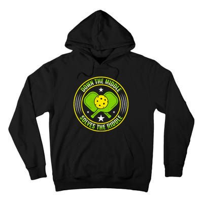 Down The Middle Solves The Riddle Funny Pickleball Tall Hoodie