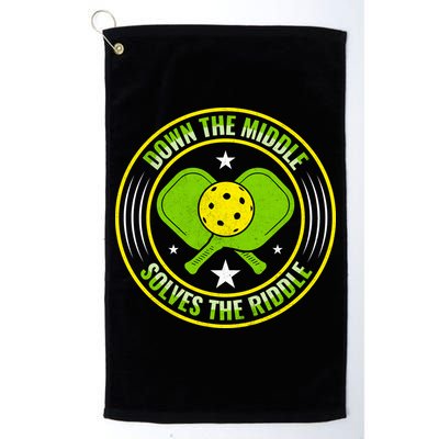 Down The Middle Solves The Riddle Funny Pickleball Golf Towel