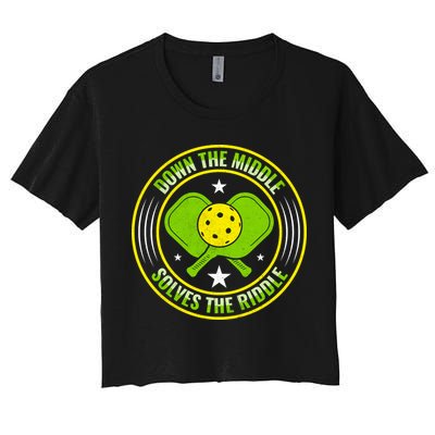 Down The Middle Solves The Riddle Funny Pickleball Crop Top