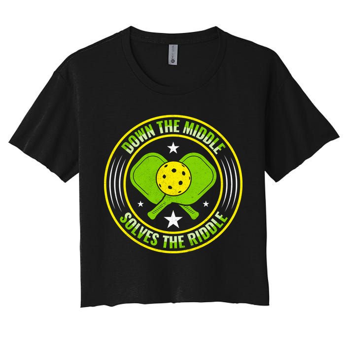 Down The Middle Solves The Riddle Funny Pickleball Crop Top