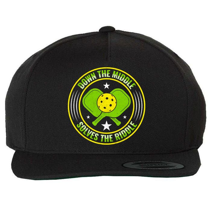 Down The Middle Solves The Riddle Funny Pickleball Wool Snapback Cap