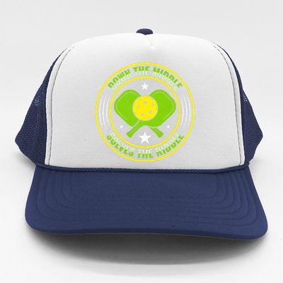 Down The Middle Solves The Riddle Funny Pickleball Trucker Hat