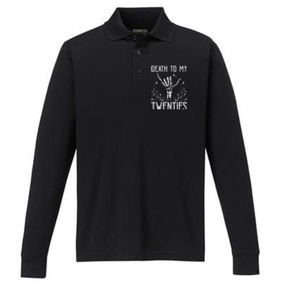 Death To My Twenties 30th Birthday 30 Yr Old Floral Skeleton Performance Long Sleeve Polo