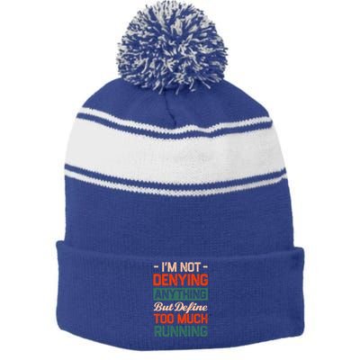 Define Too Much Running Sayings Runner Quotes Marathon Gift Stripe Pom Pom Beanie