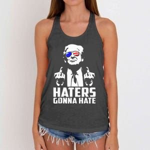 Donald Trump Middle Finger Funny Haters Gonna Hate President Women's Knotted Racerback Tank