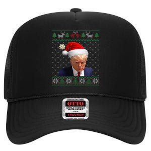 Donald Trump Mug Shot Ugly Christmas High Crown Mesh Back Trucker Hat