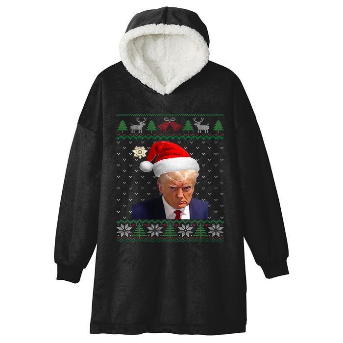 Donald Trump Mug Shot Ugly Christmas Hooded Wearable Blanket