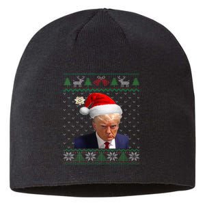 Donald Trump Mug Shot Ugly Christmas Sustainable Beanie