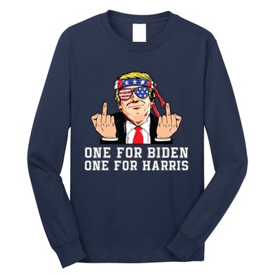 Donald Trump Middle Finger Biden Harris America Republican Long Sleeve Shirt