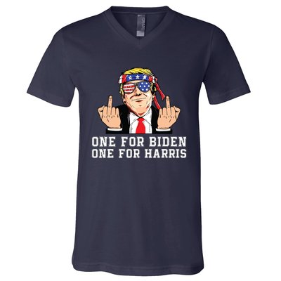 Donald Trump Middle Finger Biden Harris America Republican V-Neck T-Shirt