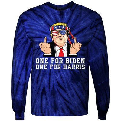 Donald Trump Middle Finger Biden Harris America Republican Tie-Dye Long Sleeve Shirt